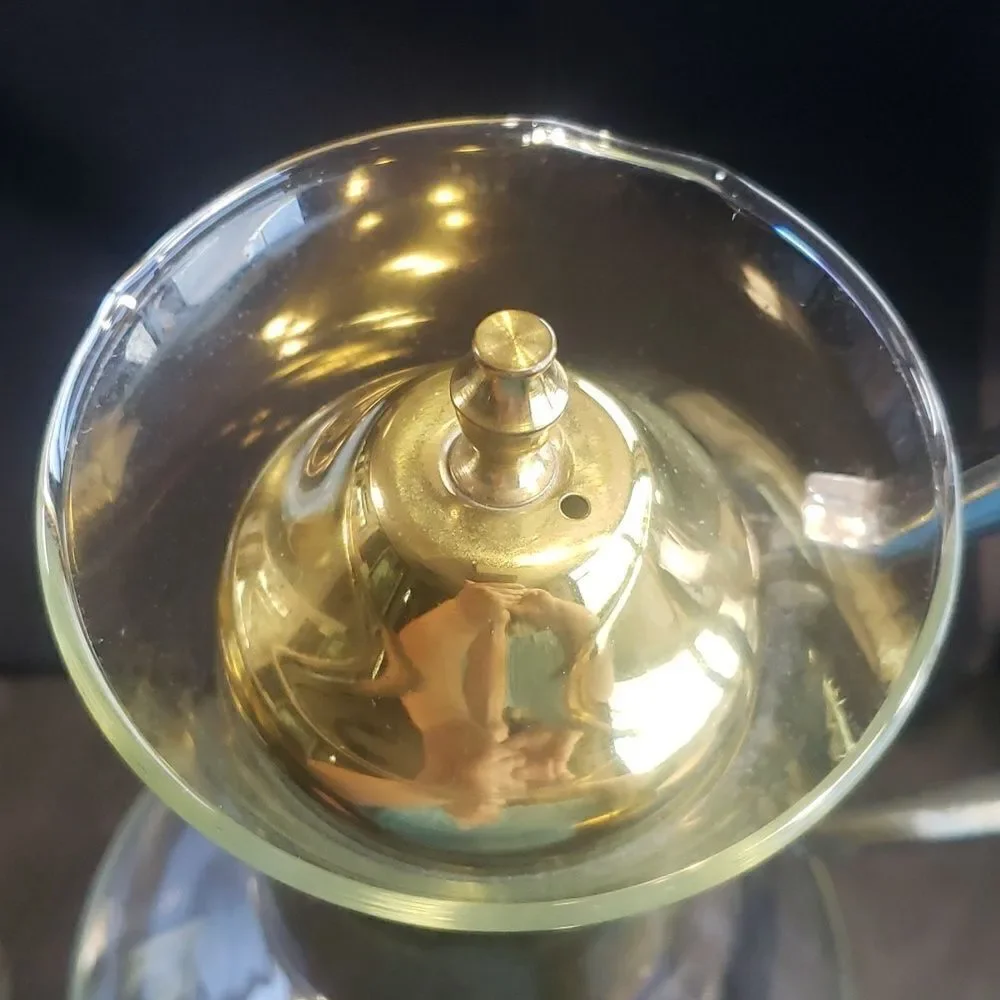 Princess House Brass Glass Coffee Carafe Tea Pot w/ Warming Stand Candle Holder